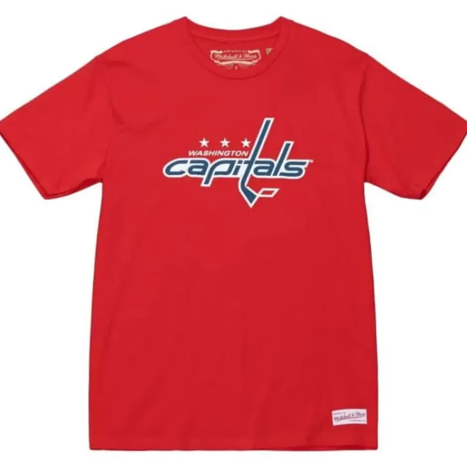 Men Mitchell & Ness T-Shirts & Tops-Distressed Logo Tee Washington Capitals
