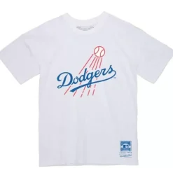 Men Mitchell & Ness T-Shirts & Tops-Dodgers Basic Logo 1 Tee Los Angeles Dodgers