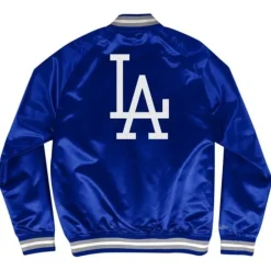 Men Mitchell & Ness Jackets & Outerwear-Double Clutch Lightweight Satin Jacket Los Angeles Dodgers