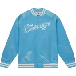 Men Mitchell & Ness Jackets & Outerwear-Double Clutch Lightweight Satin Jacket Chicago Bulls