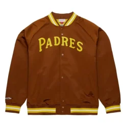 Men Mitchell & Ness Jackets & Outerwear-Double Clutch Lightweight Satin Jacket San Diego Padres