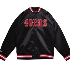 Men Mitchell & Ness Jackets & Outerwear-Double Clutch Lightweight Satin Jacket San Francisco 49Ers