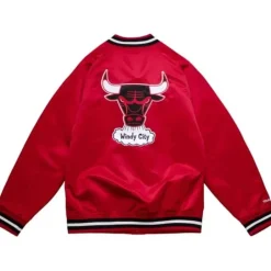 Men Mitchell & Ness Jackets & Outerwear-Double Clutch Lightweight Satin Jacket Chicago Bulls