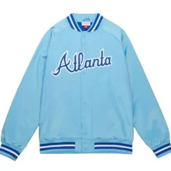 Men Mitchell & Ness Jackets & Outerwear-Double Clutch Lightweight Satin Jacket Atlanta Braves
