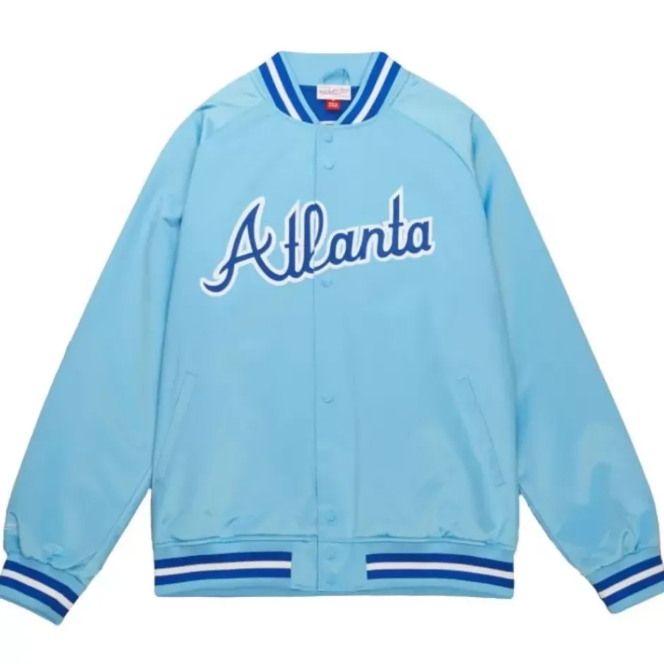 Men Mitchell & Ness Jackets & Outerwear-Double Clutch Lightweight Satin Jacket Atlanta Braves