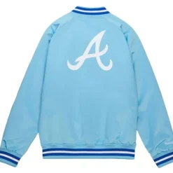 Men Mitchell & Ness Jackets & Outerwear-Double Clutch Lightweight Satin Jacket Atlanta Braves