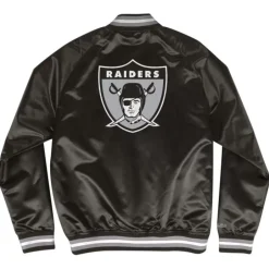 Men Mitchell & Ness Jackets & Outerwear-Double Clutch Lightweight Satin Jacket Oakland Raiders