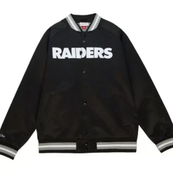 Men Mitchell & Ness Jackets & Outerwear-Double Clutch Lightweight Satin Jacket Oakland Raiders
