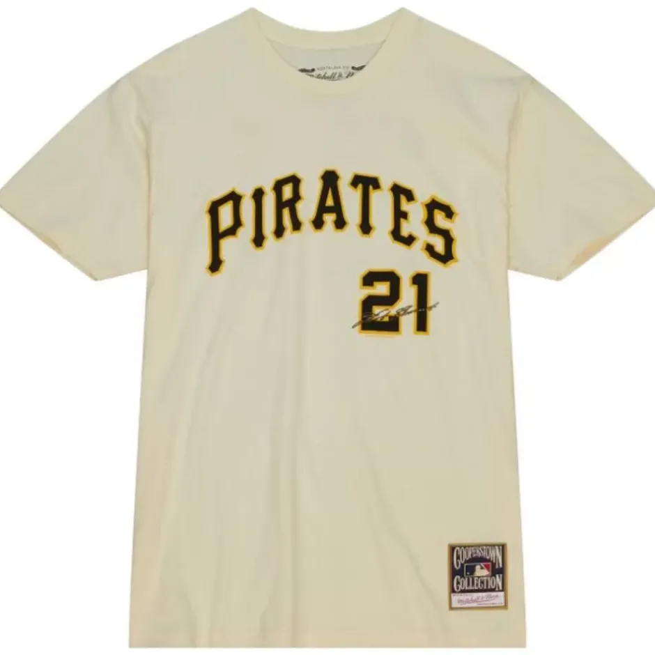 Men Mitchell & Ness T-Shirts & Tops-Dugout Tee Pittsburgh Pirates Roberto Clemente