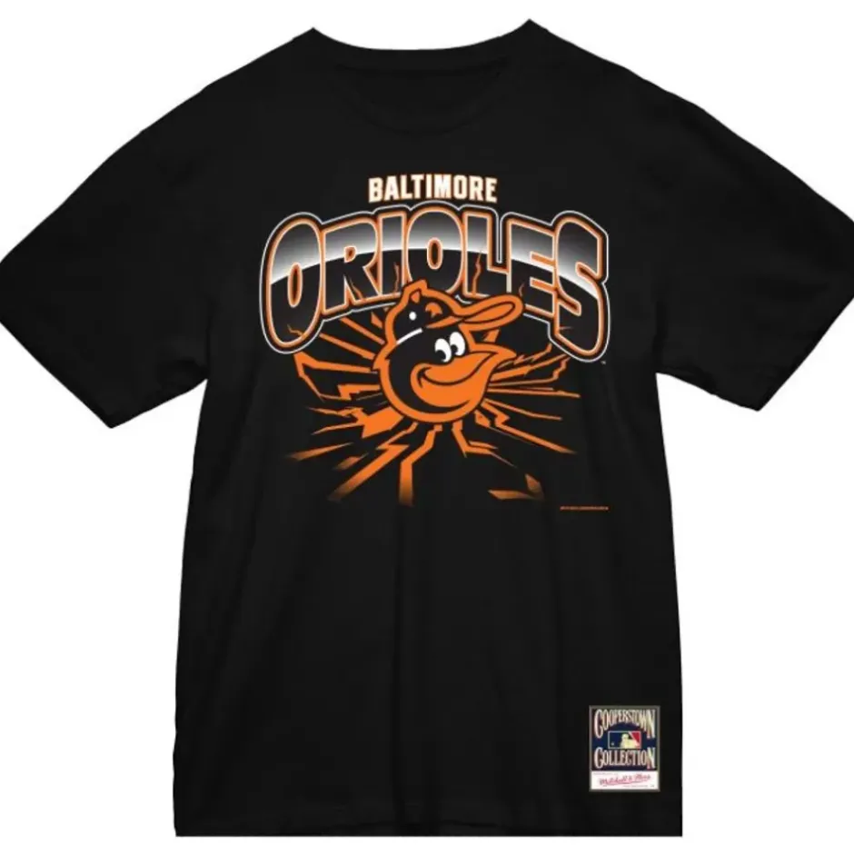 Men Mitchell & Ness T-Shirts & Tops-Earthquake Tee Baltimore Orioles