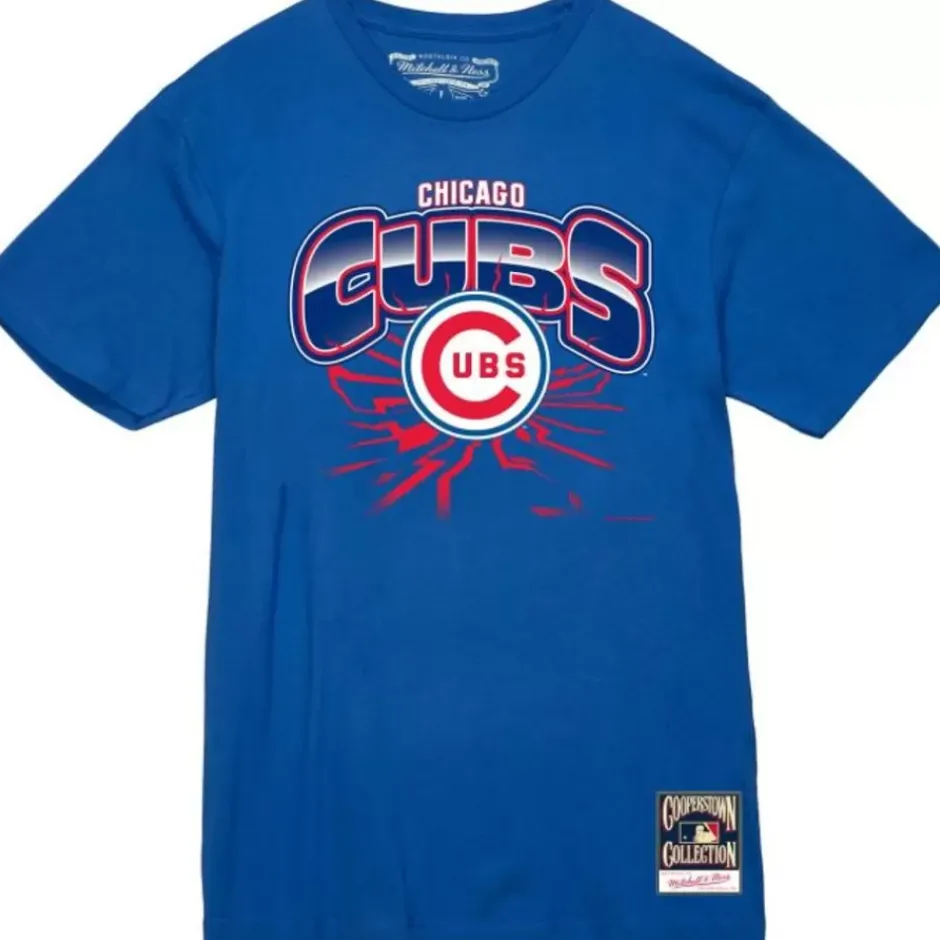 Men Mitchell & Ness T-Shirts & Tops-Earthquake Tee Chicago Cubs