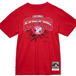 Men Mitchell & Ness T-Shirts & Tops-Earthquake Tee Cincinnati Reds