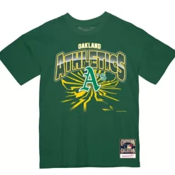 Men Mitchell & Ness T-Shirts & Tops-Earthquake Tee Oakland Athletics