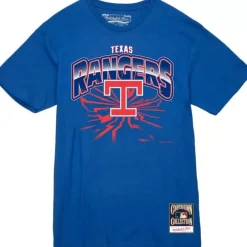 Men Mitchell & Ness T-Shirts & Tops-Earthquake Tee Texas Rangers