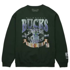 Men Mitchell & Ness Hoodies & Sweatshirts-Easy Cool Crewneck Sweatshirt Milwaukee Bucks