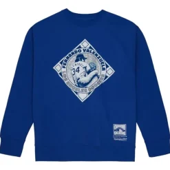 Men Mitchell & Ness Hoodies & Sweatshirts-Emblem Crew Los Angeles Dodgers Fernando Valenzuela