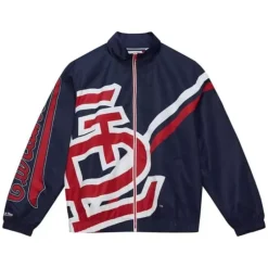 Men Mitchell & Ness Jackets & Outerwear-Exploded Logo Warm Up Jacket St. Louis Cardinals