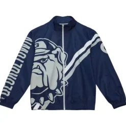Men Mitchell & Ness Jackets & Outerwear-Exploded Logo Warm Up Jacket Georgetown University