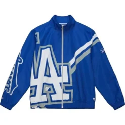 Men Mitchell & Ness Jackets & Outerwear-Exploded Logo Warm Up Jacket Los Angeles Dodgers