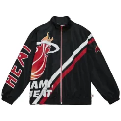 Men Mitchell & Ness Jackets & Outerwear-Exploded Logo Warm Up Jacket Miami Heat