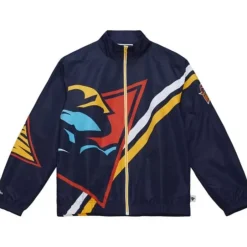 Men Mitchell & Ness Jackets & Outerwear-Exploded Logo Warm Up Jacket Golden State Warriors