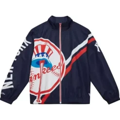 Men Mitchell & Ness Jackets & Outerwear-Exploded Logo Warm Up Jacket New York Yankees