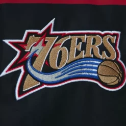 Men Mitchell & Ness Jackets & Outerwear-Exploded Logo Warm Up Jacket Philadelphia 76Ers