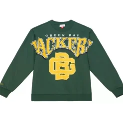 Men Mitchell & Ness Hoodies & Sweatshirts-Fashion Fleece Crew Green Bay Packers