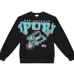Men Mitchell & Ness Hoodies & Sweatshirts-Fashion Fleece Crew San Antonio Spurs