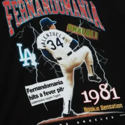 Men Mitchell & Ness T-Shirts & Tops-Fernandomania Tee Los Angeles Dodgers Fernando Valenzuela