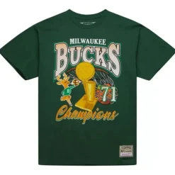 Men Mitchell & Ness T-Shirts & Tops-Finals Tee Milwaukee Bucks
