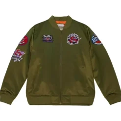 Men Mitchell & Ness Jackets & Outerwear-Flight Satin Bomber Jacket Toronto Raptors