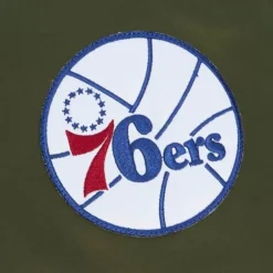 Men Mitchell & Ness Jackets & Outerwear-Flight Satin Bomber Jacket Philadelphia 76Ers