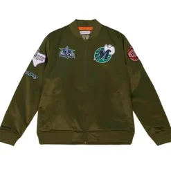 Men Mitchell & Ness Jackets & Outerwear-Flight Satin Bomber Jacket Dallas Mavericks