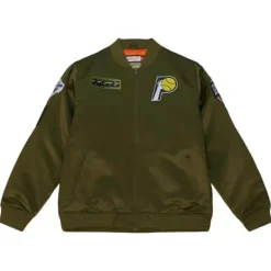 Men Mitchell & Ness Jackets & Outerwear-Flight Satin Bomber Jacket Indiana Pacers