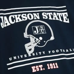 Men Mitchell & Ness T-Shirts & Tops-Football Helmet Graphic Tee Jackson State University