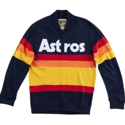 Men Mitchell & Ness Jackets & Outerwear-Front Stripe Sweater Houston Astros