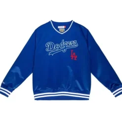 Men Mitchell & Ness Jackets & Outerwear-Full Count Satin Pullover Los Angeles Dodgers