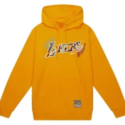 Men Mitchell & Ness Hoodies & Sweatshirts-Game Day Pattern Pullover Hoodie Los Angeles Lakers