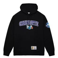 Men Mitchell & Ness Hoodies & Sweatshirts-Game Time Fleece Hoodie Vintage Logo Charlotte Hornets