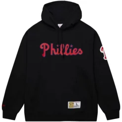 Men Mitchell & Ness Hoodies & Sweatshirts-Game Time Fleece Hoodie Vintage Logo Philadelphia Phillies