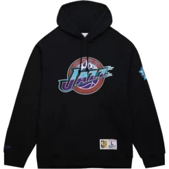 Men Mitchell & Ness Hoodies & Sweatshirts-Game Time Fleece Hoodie Vintage Logo Utah Jazz
