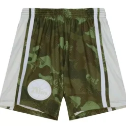 Men Mitchell & Ness Shorts-Ghost Green Camo Swingman Philadelphia 76Ers 1996-97 Shorts