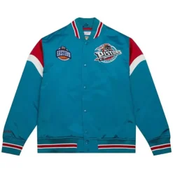 Men Mitchell & Ness Jackets & Outerwear-Heavyweight Satin Jacket Detroit Pistons
