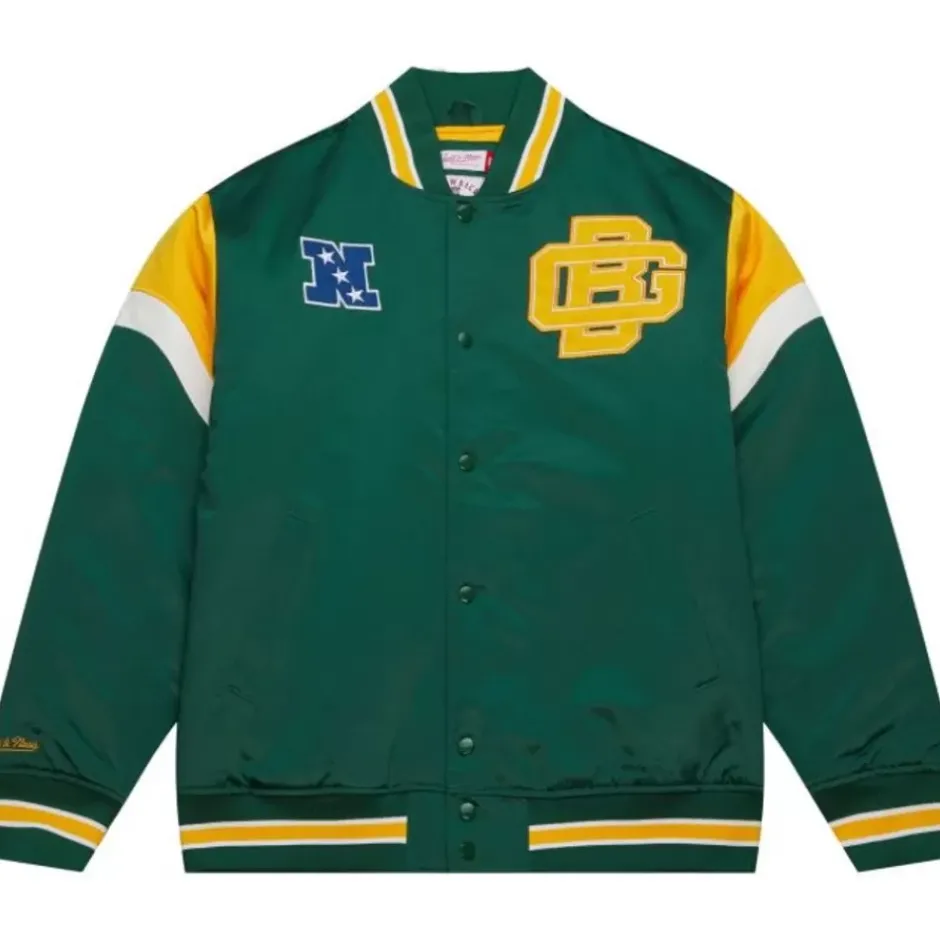 Men Mitchell & Ness Jackets & Outerwear-Heavyweight Satin Jacket Green Bay Packers