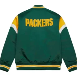 Men Mitchell & Ness Jackets & Outerwear-Heavyweight Satin Jacket Green Bay Packers
