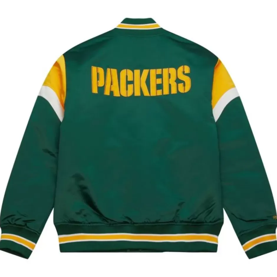 Men Mitchell & Ness Jackets & Outerwear-Heavyweight Satin Jacket Green Bay Packers