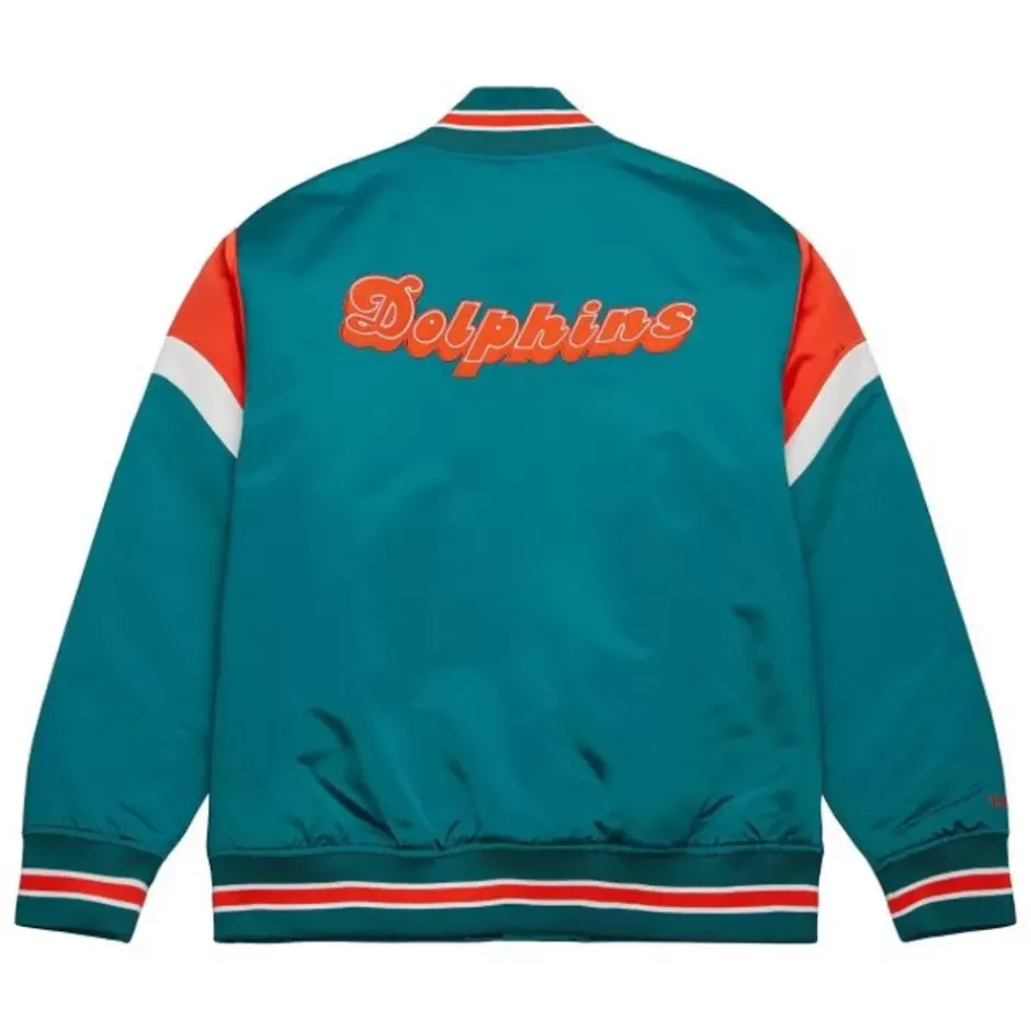 Men Mitchell & Ness Jackets & Outerwear-Heavyweight Satin Jacket Miami Dolphins