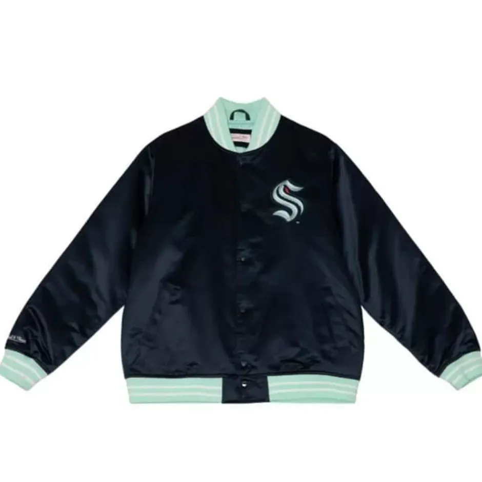 Men Mitchell & Ness Jackets & Outerwear-Heavyweight Satin Jacket Seattle Kraken