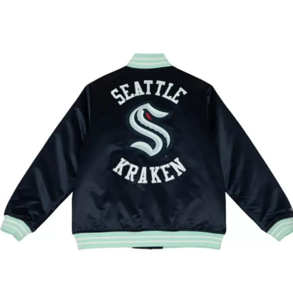Men Mitchell & Ness Jackets & Outerwear-Heavyweight Satin Jacket Seattle Kraken